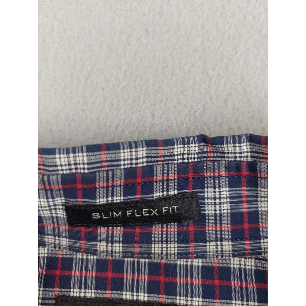 Banana‎ Republic Men Shirt M Navy Blue Plaid Slim Fit Stretch Button Up Casual